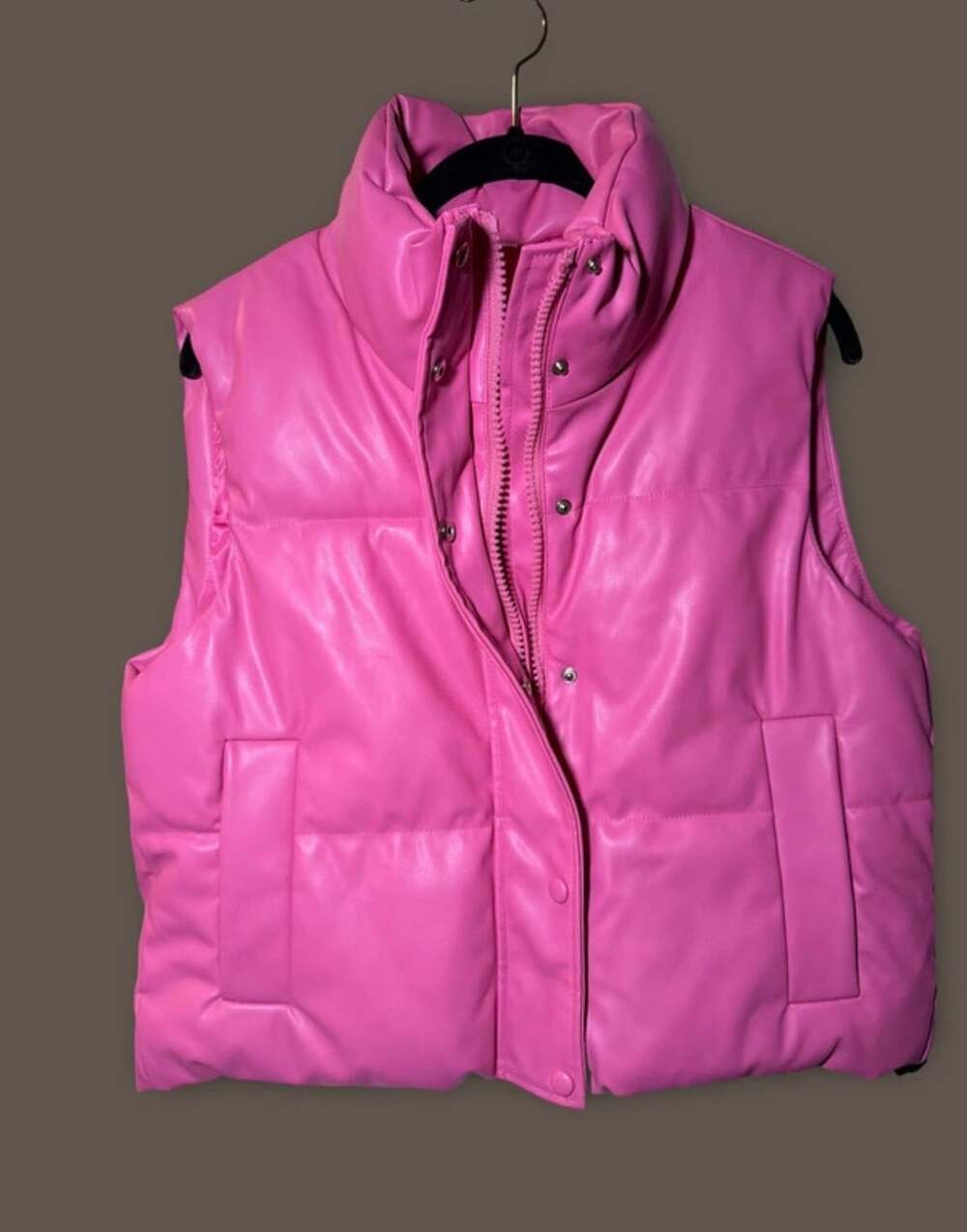 Hot Pink Faux Leather Puffer Vest Size S